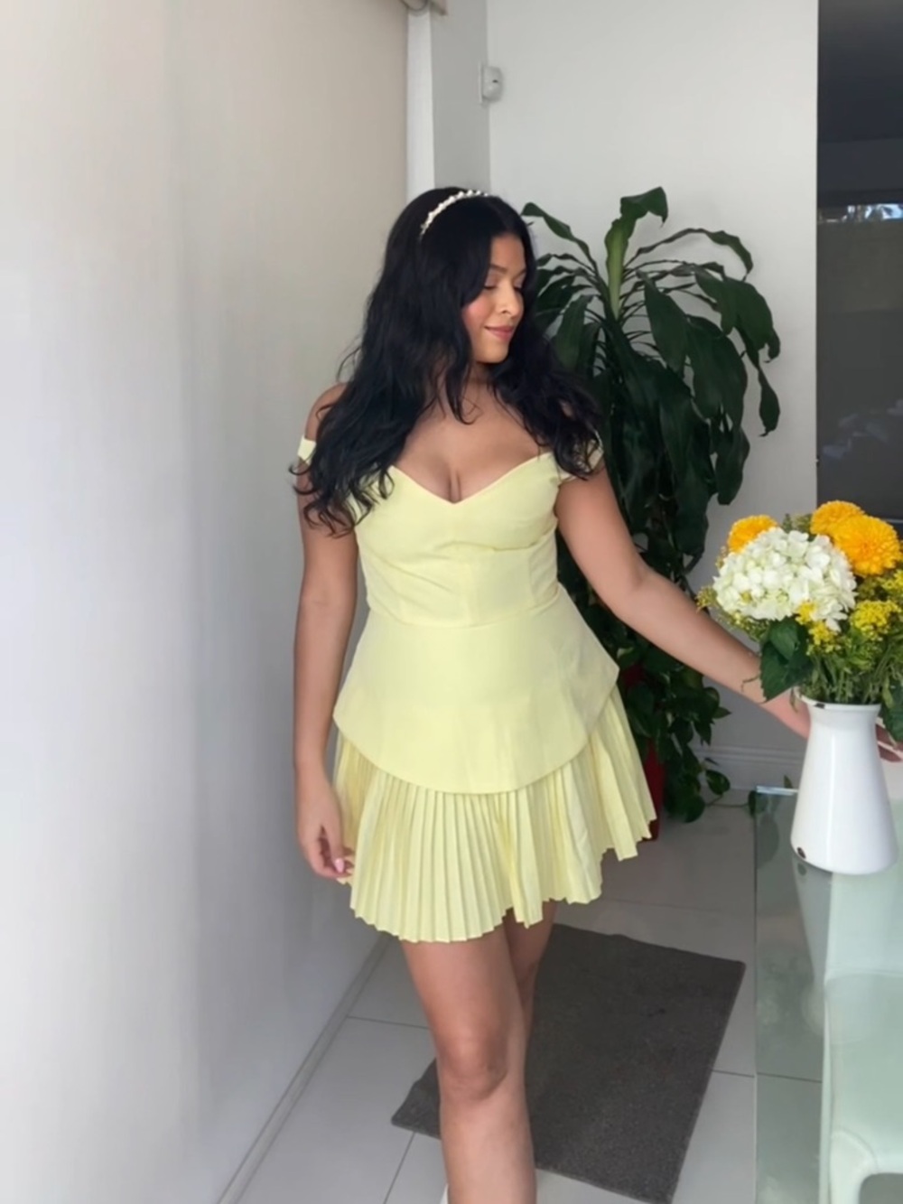 Yellow Off-Shoulder Mini Dress